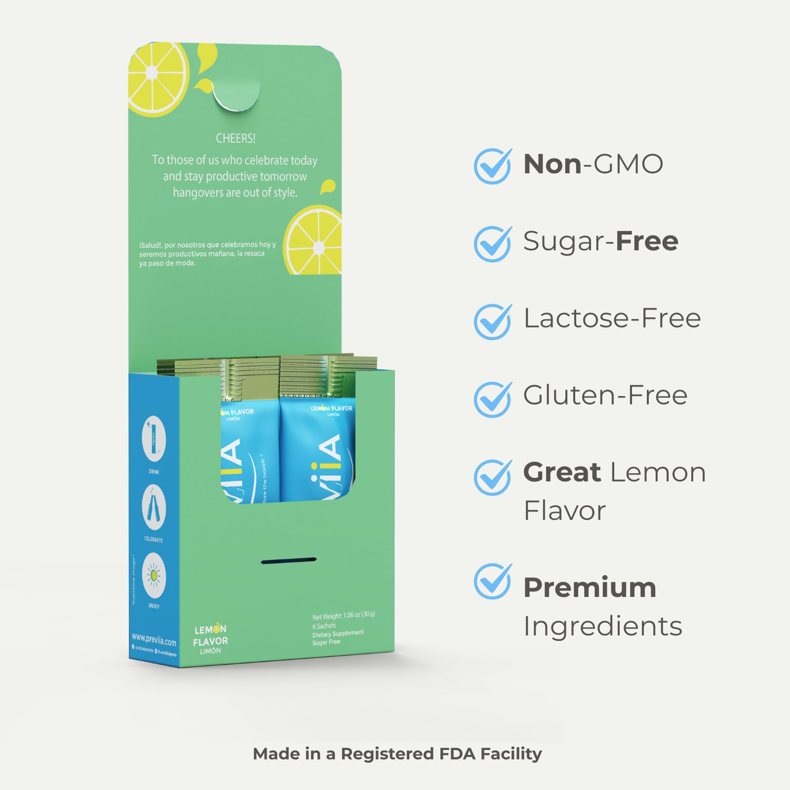 Previia – Pre-Drink Supplement | Nutrients Before Social Drinking | Cysteine, Choline, B-Complex, Magnesium, VIT C | Lemon Flavor | Soluble Drink | 6 Doses | Feel Better After Drinking - dailyvitalstore