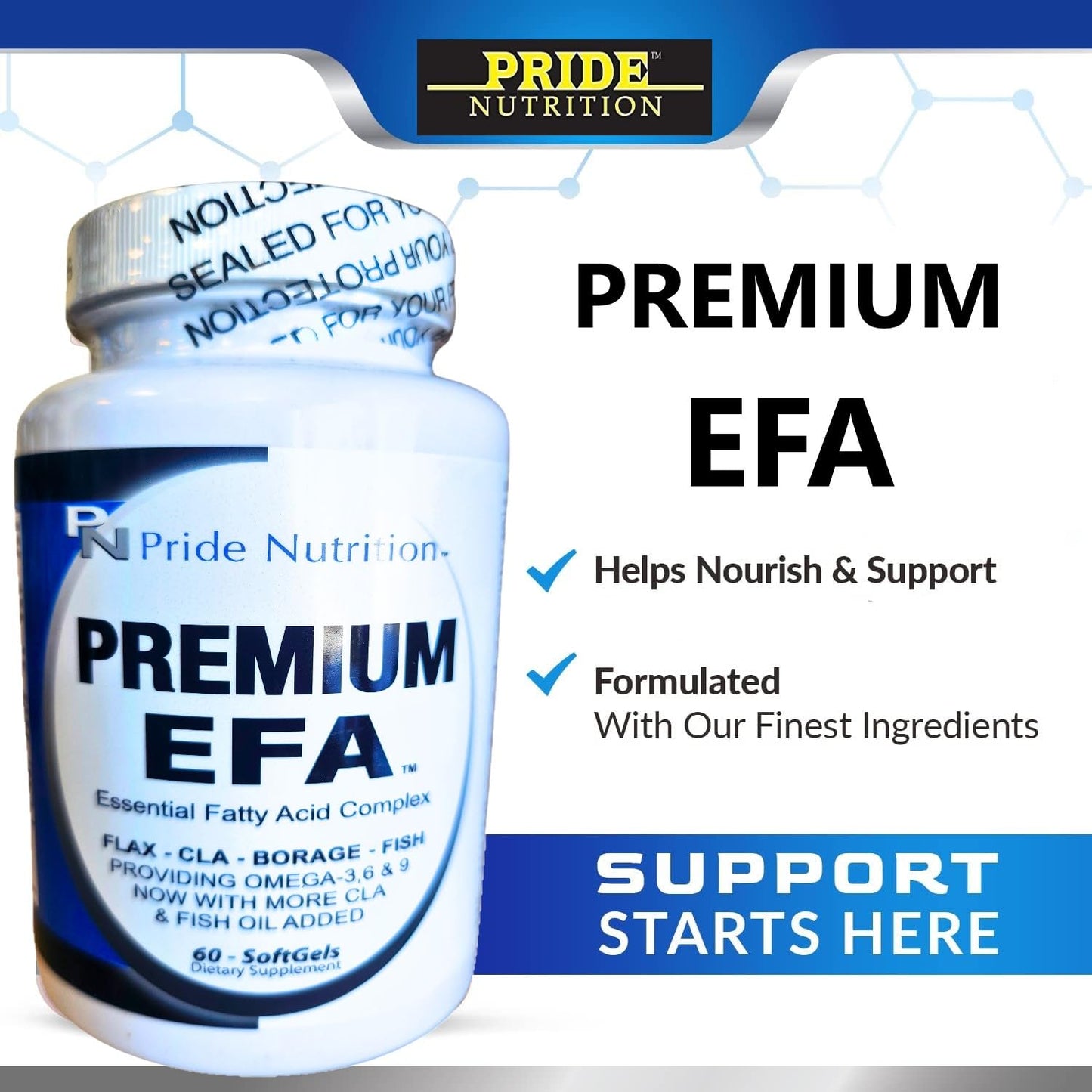 Pride Nutrition Premium EFA Omega 3-6-9 Supplement for Men and Women 5 in 1 - EPA, DHA, GLA, ALA & CLA Essential Fatty Acids with Fish Oil - Softgel Pills - dailyvitalstore