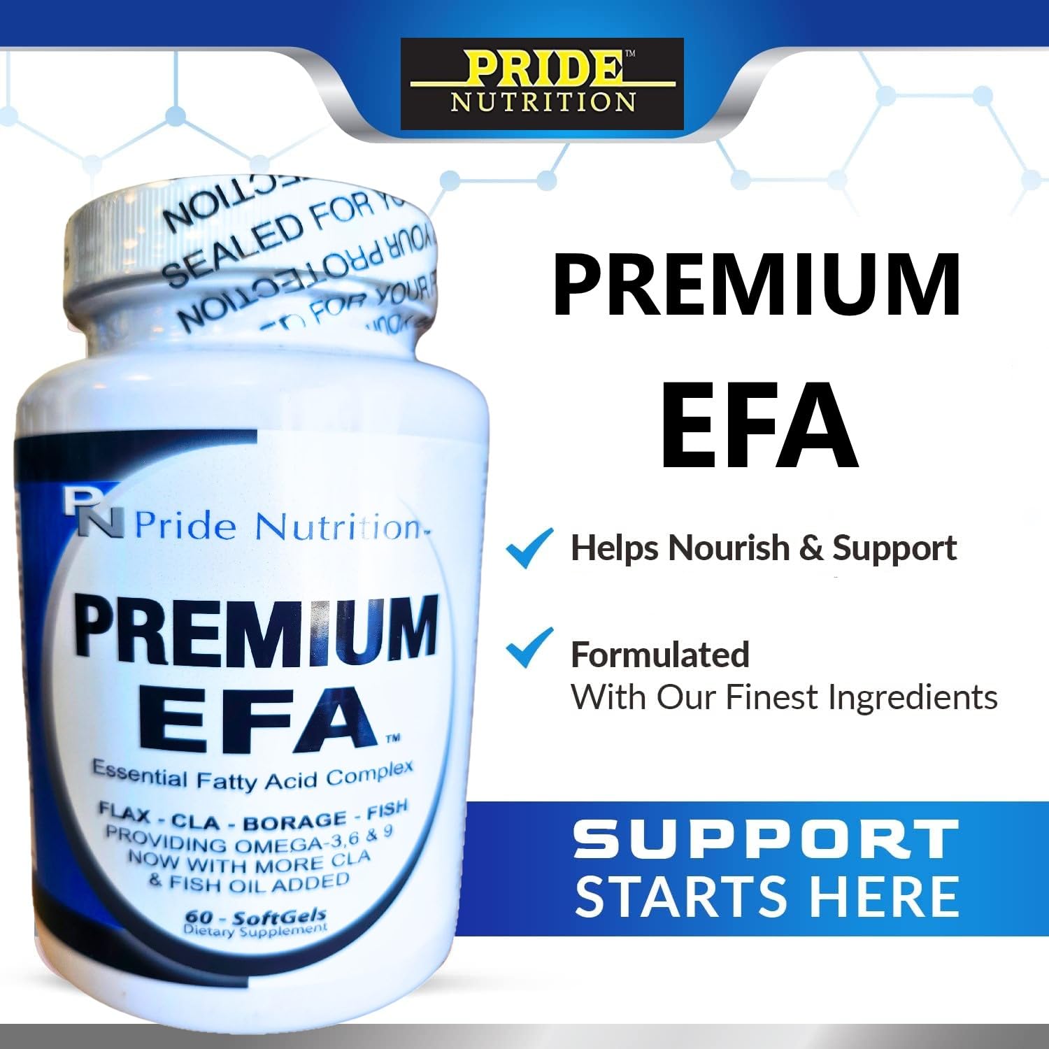 Pride Nutrition Premium EFA Omega 3-6-9 Supplement for Men and Women 5 in 1 - EPA, DHA, GLA, ALA & CLA Essential Fatty Acids with Fish Oil - Softgel Pills - dailyvitalstore
