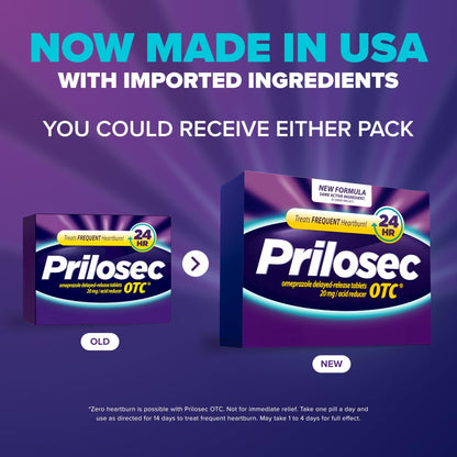 Prilosec OTC, Omeprazole 20mg, Heartburn Medicine, Acid Reflux Medicine, 24 Hour Relief, 42 Tablets - dailyvitalstore