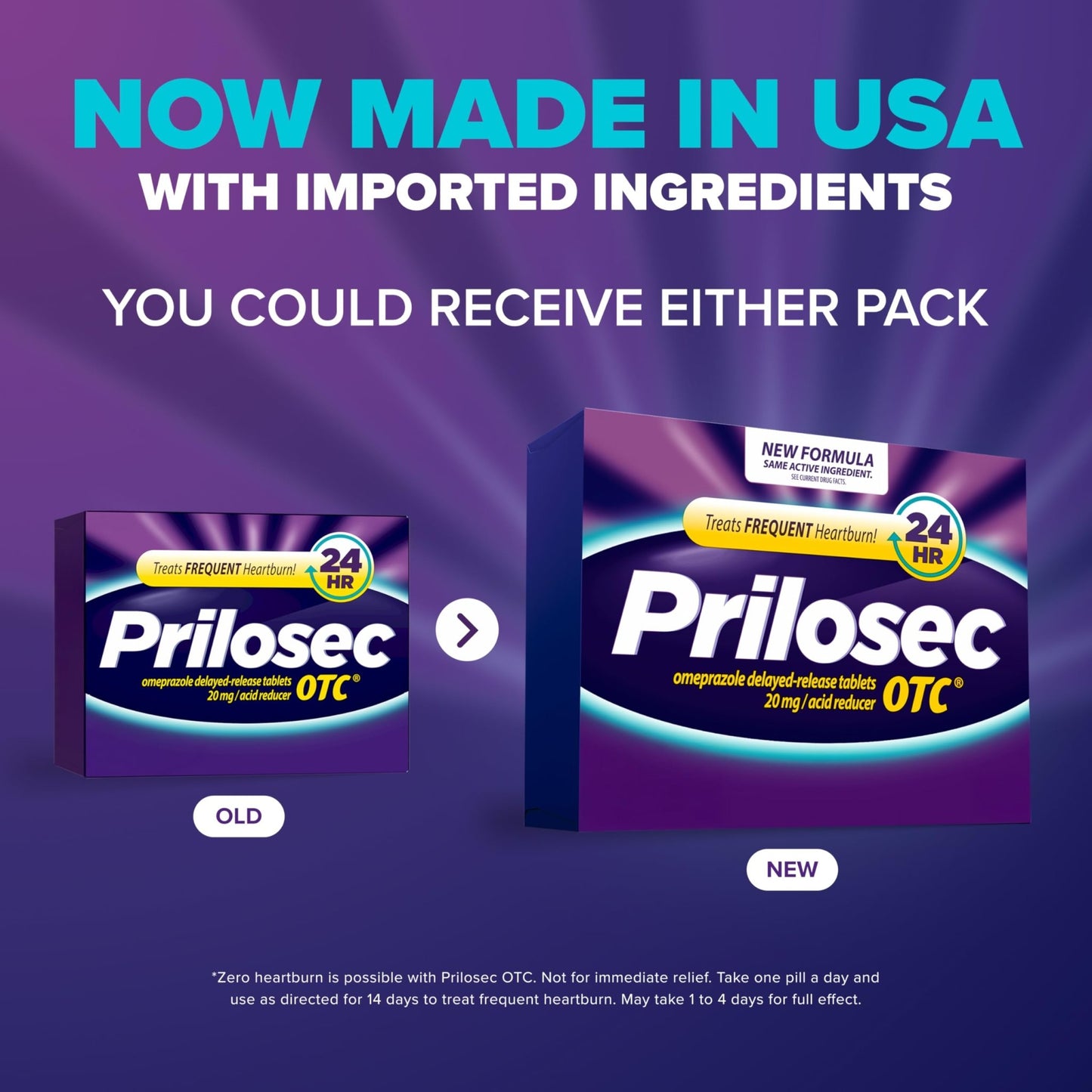 Prilosec OTC, Omeprazole Delayed Release 20mg, Acid Reducer, Treats Frequent Heartburn for 24 Hour Relief, All Day, All Night*, Heartburn Medicine, 20mg, 14 Tablets - dailyvitalstore