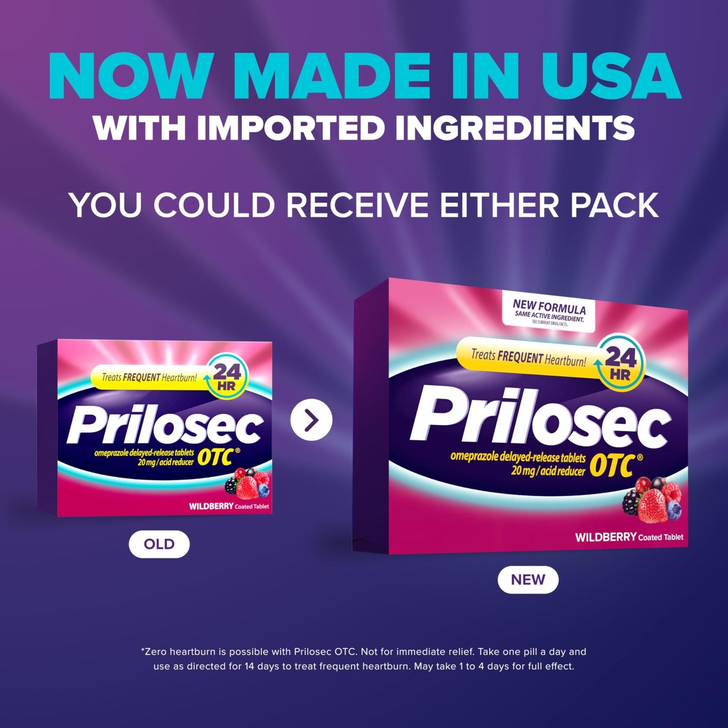 Prilosec OTC, Omeprazole Delayed Release 20mg, Acid Reducer, Treats Frequent Heartburn for 24 Hour Relief, All Day, All Night*, Heartburn Medicine, 20mg, Wildberry Flavor, 42 Tablets - dailyvitalstore