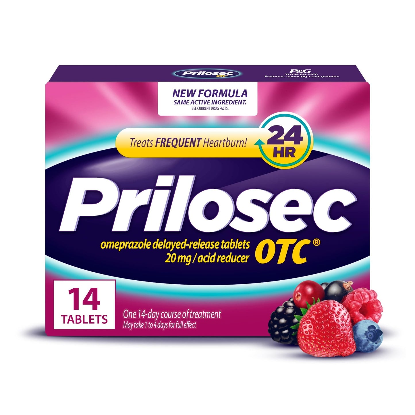 Prilosec OTC, Omeprazole Delayed Release 20mg, Acid Reducer, Treats Frequent Heartburn for 24 Hour Relief, All Day, All Night*, Heartburn Medicine, 20mg, Wildberry Flavor, 14 Tablets - dailyvitalstore