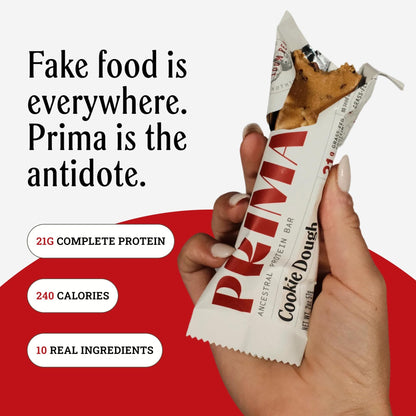PRIMA Cookie Dough Protein Bar | 21g Grass Fed Whey and Collagen | No Seed Oils, No Preservatives, Raw Honey Sweetened | 7 Pack - dailyvitalstore