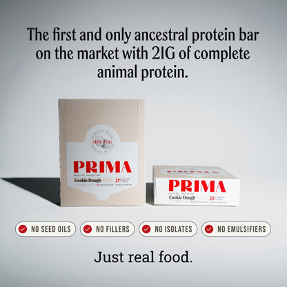 PRIMA Cookie Dough Protein Bar | 21g Grass Fed Whey and Collagen | No Seed Oils, No Preservatives, Raw Honey Sweetened | 7 Pack - dailyvitalstore
