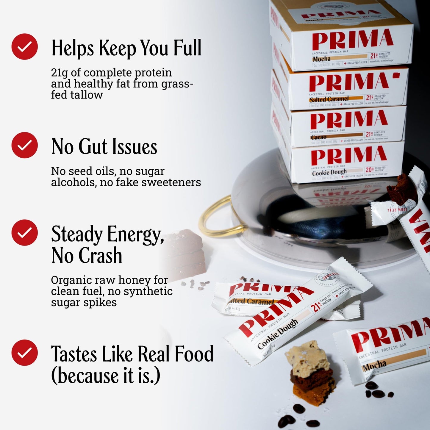 PRIMA Cookie Dough Protein Bar | 21g Grass Fed Whey and Collagen | No Seed Oils, No Preservatives, Raw Honey Sweetened | 7 Pack - dailyvitalstore