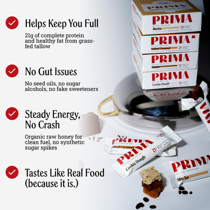 PRIMA Cookie Dough Protein Bar | 21g Grass Fed Whey and Collagen | No Seed Oils, No Preservatives, Raw Honey Sweetened | 7 Pack - dailyvitalstore