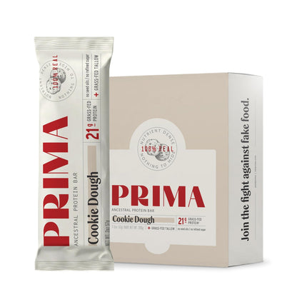 PRIMA Cookie Dough Protein Bar | 21g Grass Fed Whey and Collagen | No Seed Oils, No Preservatives, Raw Honey Sweetened | 7 Pack - dailyvitalstore
