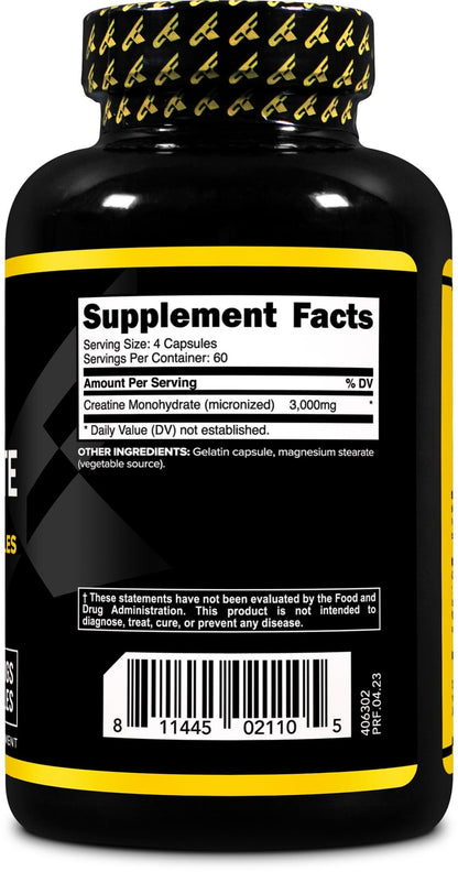 Primaforce Creatine Monohydrate Capsules - 240 Capsules, 3,000mg per Serving, Gluten Free and Non-GMO - dailyvitalstore