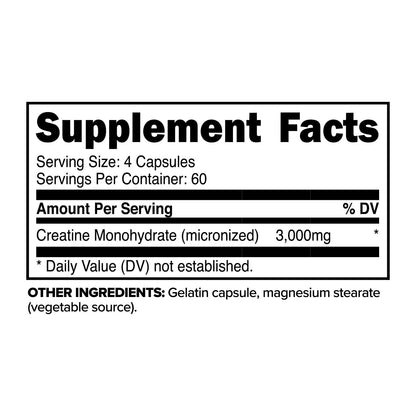 Primaforce Creatine Monohydrate Capsules - 240 Capsules, 3,000mg per Serving, Gluten Free and Non-GMO - dailyvitalstore