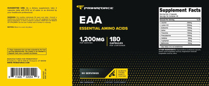 Primaforce EAA Capsules 1200mg, 180 Capsules, 90 Servings - Essential Amino Acids - Non-GMO, Gluten Free & Vegitarian Friendly - dailyvitalstore