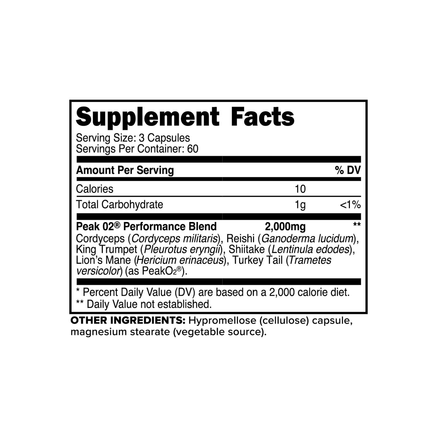 Primaforce Peak O2 Performance Mushroom Powered Oxygen Absorption Booster (180 Capsules) (2,000 mg Per Serving, 60 Servings) - Athletic Performance Supplement, Ultimate Mushroom Blend - dailyvitalstore