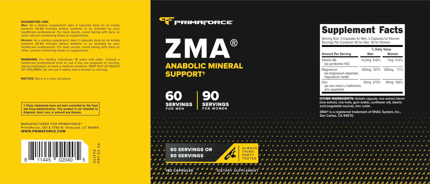 Primaforce ZMA Dietary Supplement, 180 Capsules - dailyvitalstore