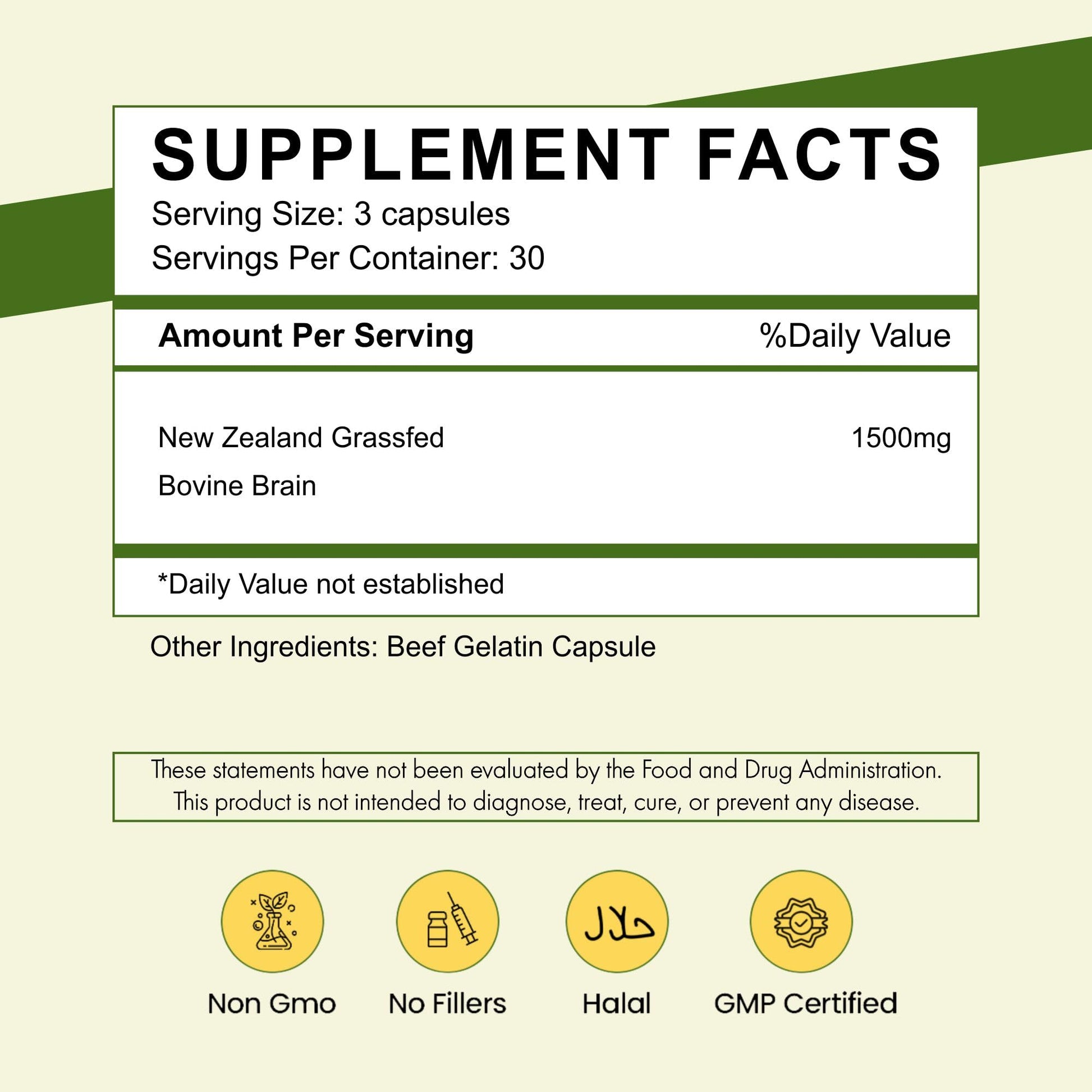 Primal Being Grassfed Beef Brain, Supports Memory, Mood, Focus, Energy, Cognitive Health - 90 Capsules, 1500mg per Serving - dailyvitalstore
