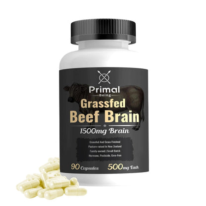 Primal Being Grassfed Beef Brain, Supports Memory, Mood, Focus, Energy, Cognitive Health - 90 Capsules, 1500mg per Serving - dailyvitalstore