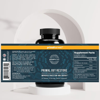 Primal Harvest 2 Pack, Restore for Gut Health, Primal Gut Restore w/POSTbiotics, PREbiotics and PRObiotics for Women and Men, 60 CT - Digestion, - dailyvitalstore