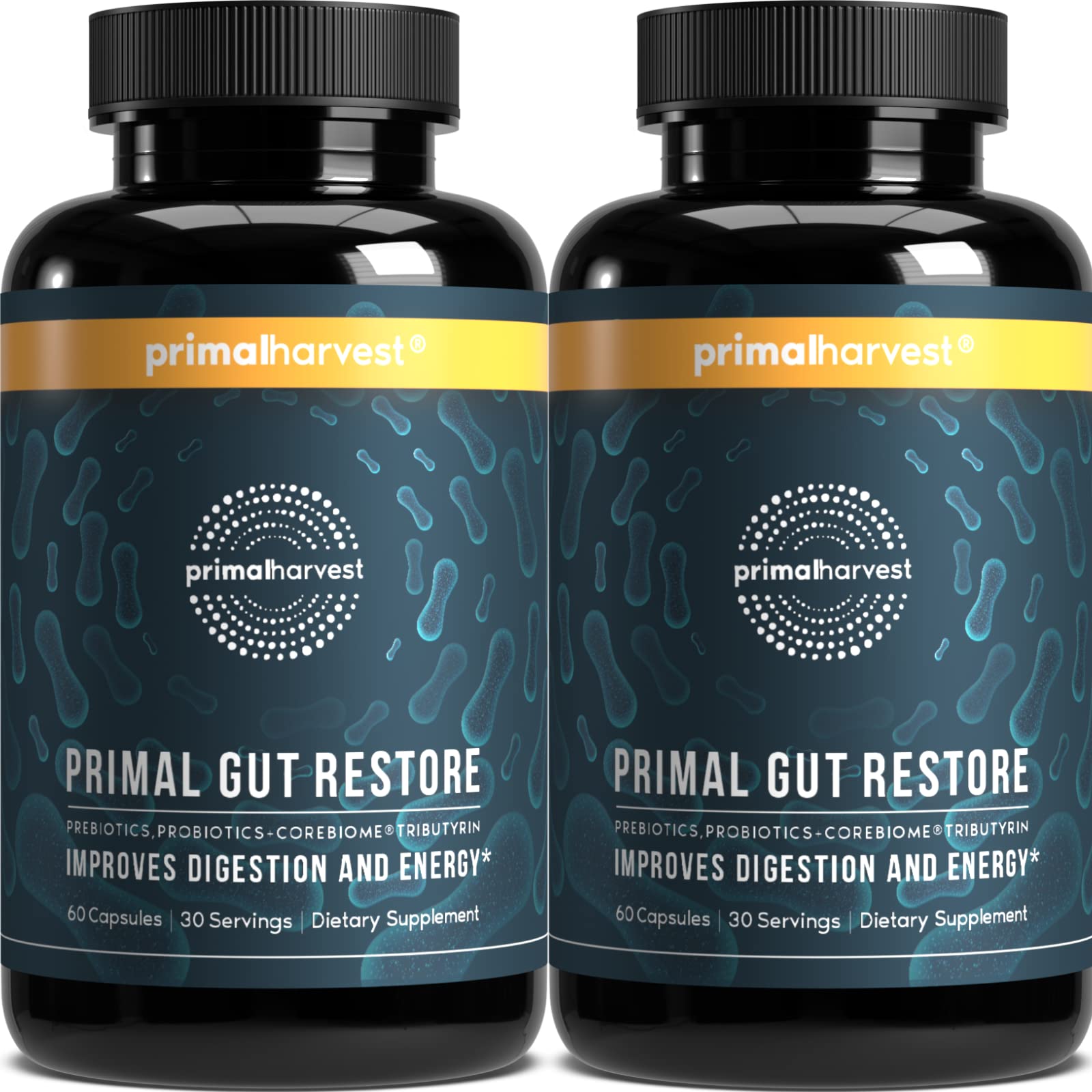 Primal Harvest 2 Pack, Restore for Gut Health, Primal Gut Restore w/POSTbiotics, PREbiotics and PRObiotics for Women and Men, 60 CT - Digestion, - dailyvitalstore