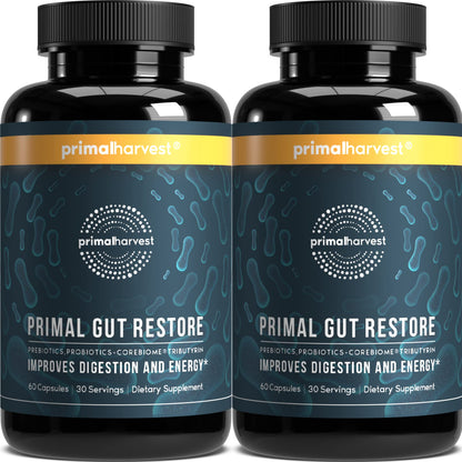 Primal Harvest 2 Pack, Restore for Gut Health, Primal Gut Restore w/POSTbiotics, PREbiotics and PRObiotics for Women and Men, 60 CT - Digestion, - dailyvitalstore