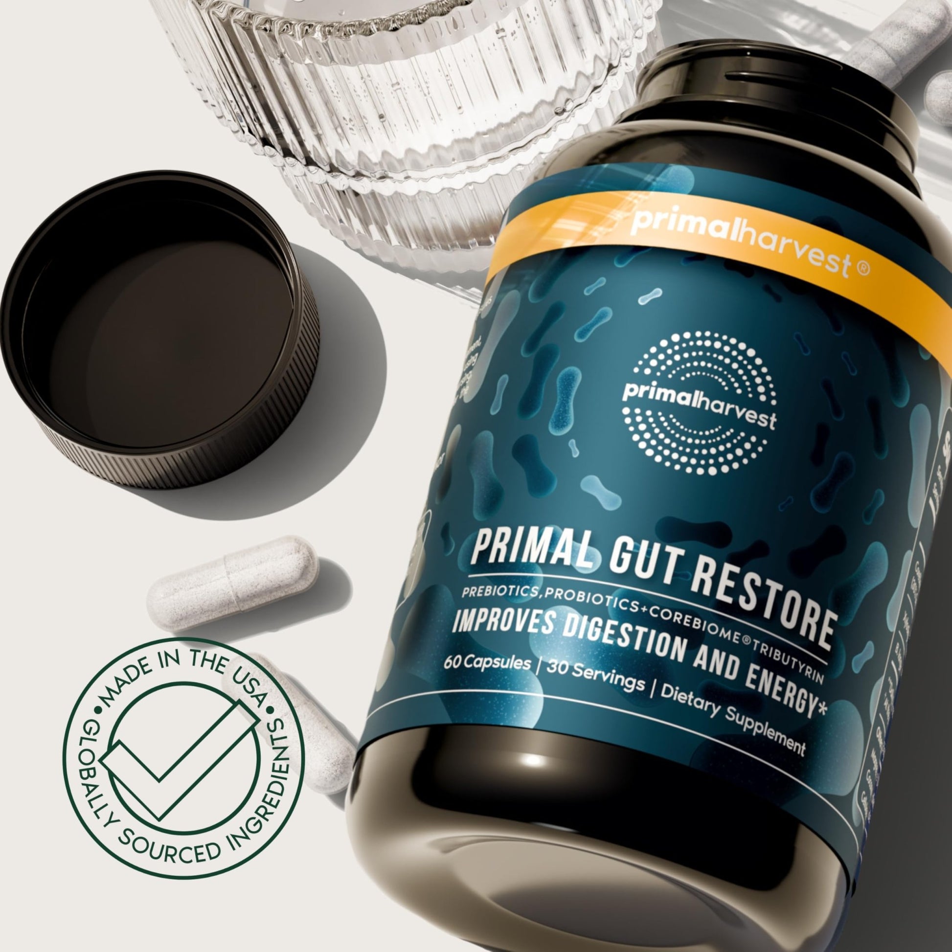 Primal Harvest 2 Pack, Restore for Gut Health, Primal Gut Restore w/POSTbiotics, PREbiotics and PRObiotics for Women and Men, 60 CT - Digestion, - dailyvitalstore