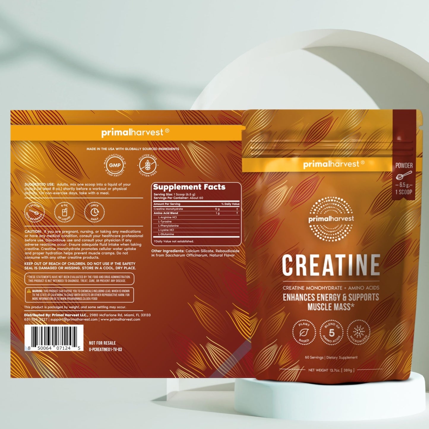 Primal Harvest Creatine Powder Supplement for Men and Women's Fitness, Workouts, and Muscle Growth, to Help Promote Recovery, Strength, Energy, and Endurance (1) - dailyvitalstore