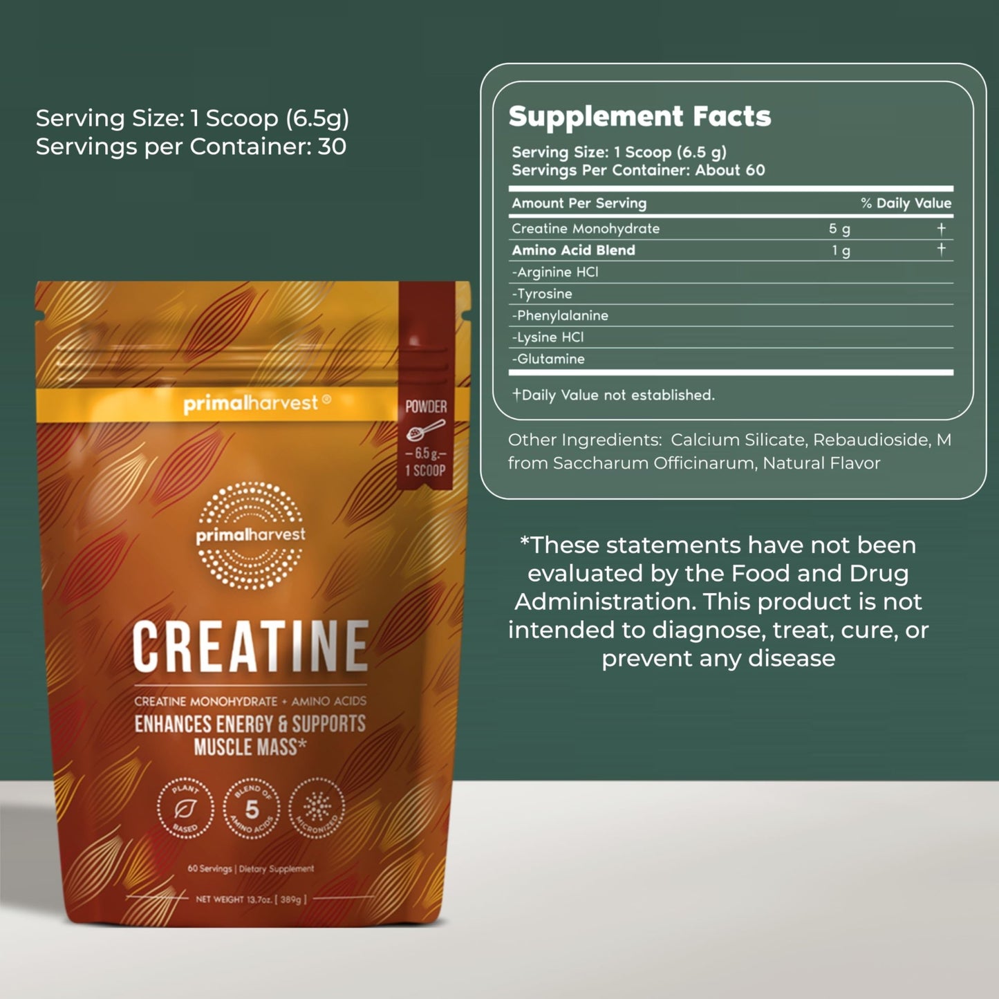 Primal Harvest Creatine Powder Supplement for Men and Women's Fitness, Workouts, and Muscle Growth, to Help Promote Recovery, Strength, Energy, and Endurance (1) - dailyvitalstore