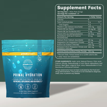 Primal Harvest Electrolytes Powder Packets Primal Hydration, Easy Open Packets, Energy Drink Mix (Lemon Berry, 30 Packs) (1 Bag) - dailyvitalstore