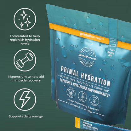 Primal Harvest Electrolytes Powder Packets Primal Hydration, Easy Open Packets, Energy Drink Mix (Lemon Berry, 30 Packs) (1 Bag) - dailyvitalstore