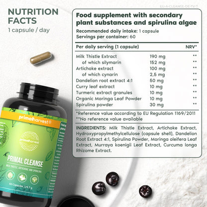 Primal Harvest Full Body Detox Cleanse, Liver,Kidney,Gut,Bowel,Intestinal, & Stomach Cleanse, 60 Count Bottle - dailyvitalstore