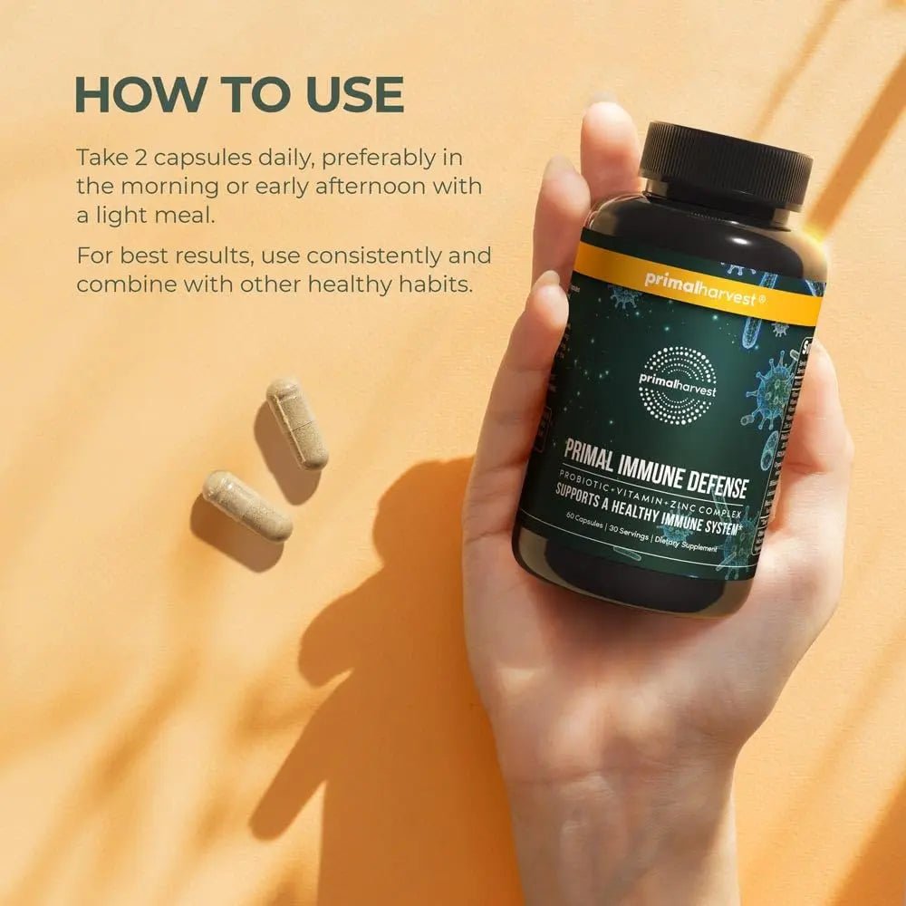 Primal Harvest Immune Defense 10-in-1 Supplement with Probiotics, Zinc, and Vitamins C, D3, K2, B6 Daily Immune Support for Adults - dailyvitalstore