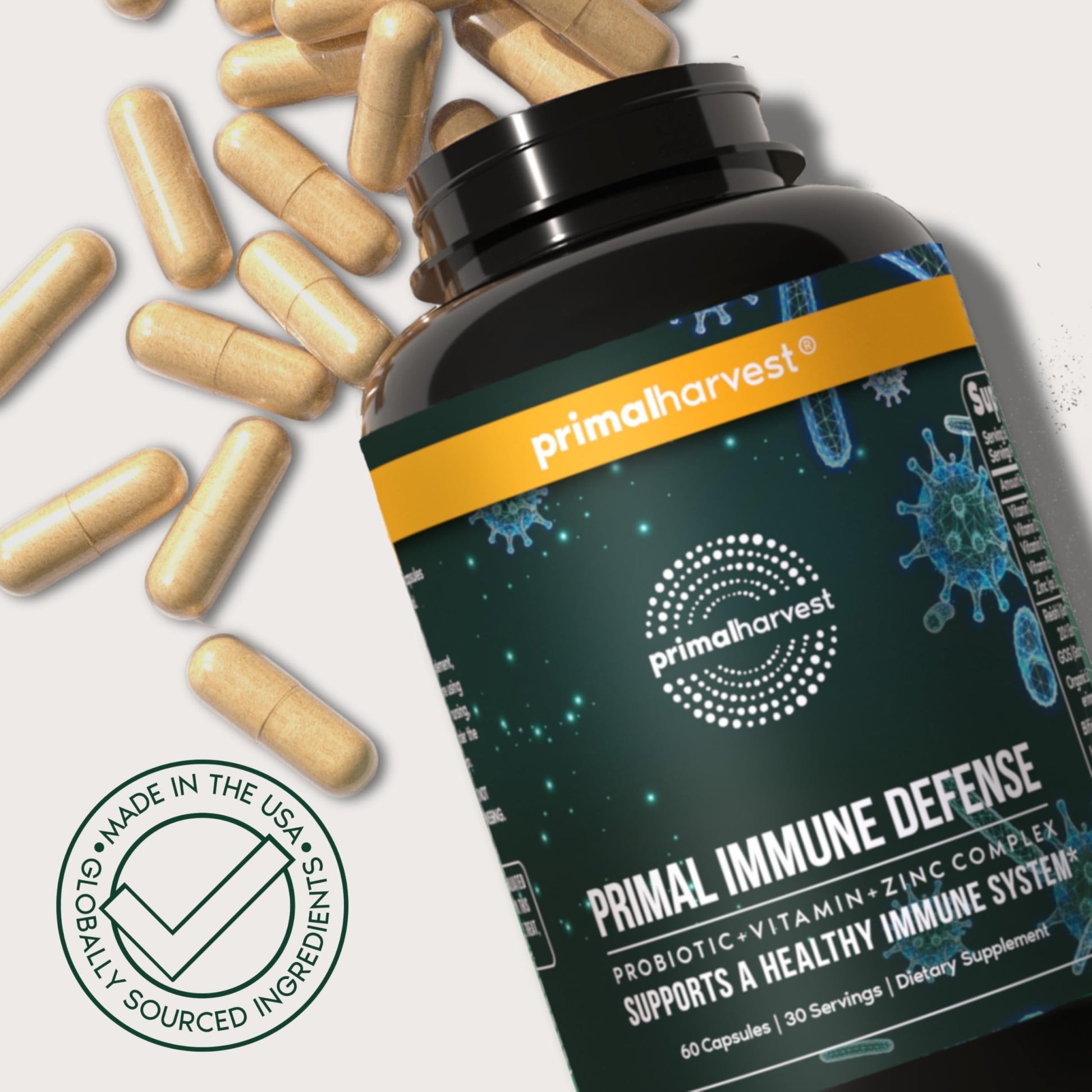 Primal Harvest Immune Defense 10-in-1 Supplement with Probiotics, Zinc, and Vitamins C, D3, K2, B6 Daily Immune Support for Adults - dailyvitalstore