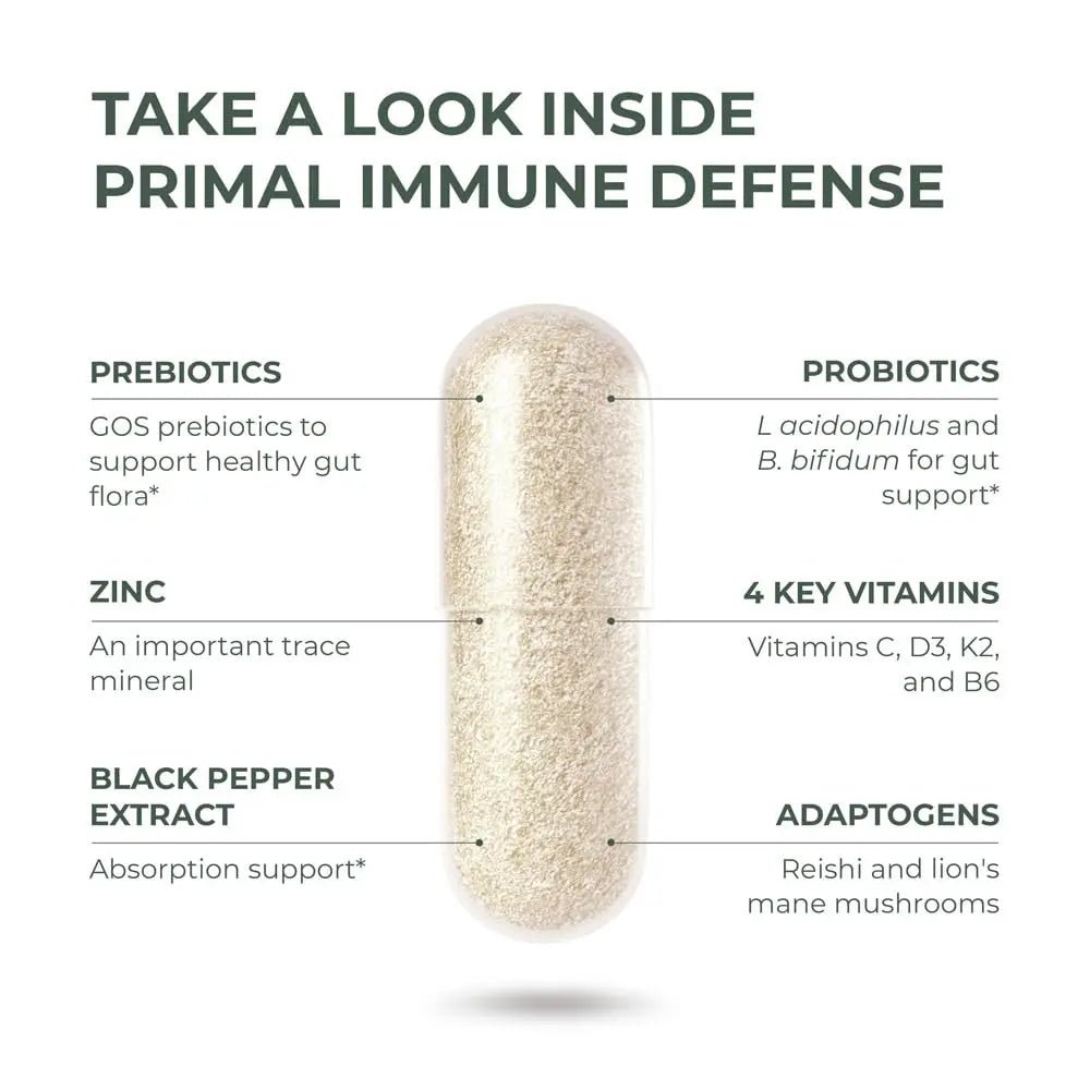 Primal Harvest Immune Defense 10-in-1 Supplement with Probiotics, Zinc, and Vitamins C, D3, K2, B6 Daily Immune Support for Adults - dailyvitalstore