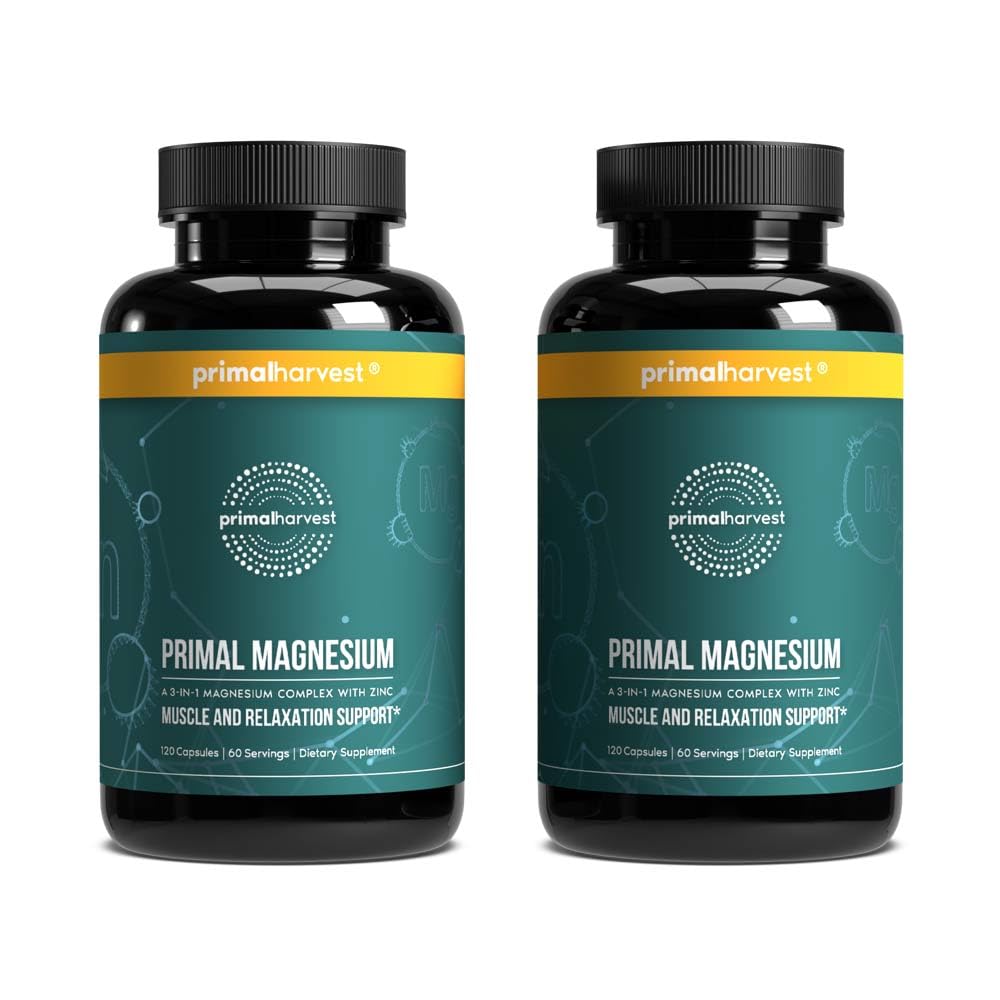 Primal Harvest Magnesium Supplement Complex 310mg by Primal Harvest with Magnesium Glycinate, Citrate, Malate, and Zinc 2 Pack, 240 Capsules - dailyvitalstore