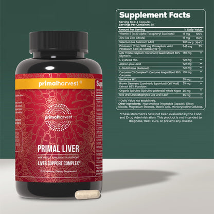Primal Harvest Primal Liver Liver Supplement with, Alpha-Lipoic Acid, L-Cysteine HCL, L-Glutathione, Milk Thistle, and Spirulina - dailyvitalstore
