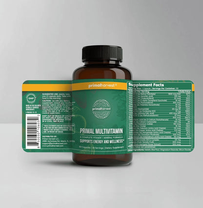 Primal Harvest Primal Multivitamin - Daily Multi-Vitamin Supplement with 21 Essential Vitamins & Minerals for Women & Men (2 Pack (30 Count)) - dailyvitalstore