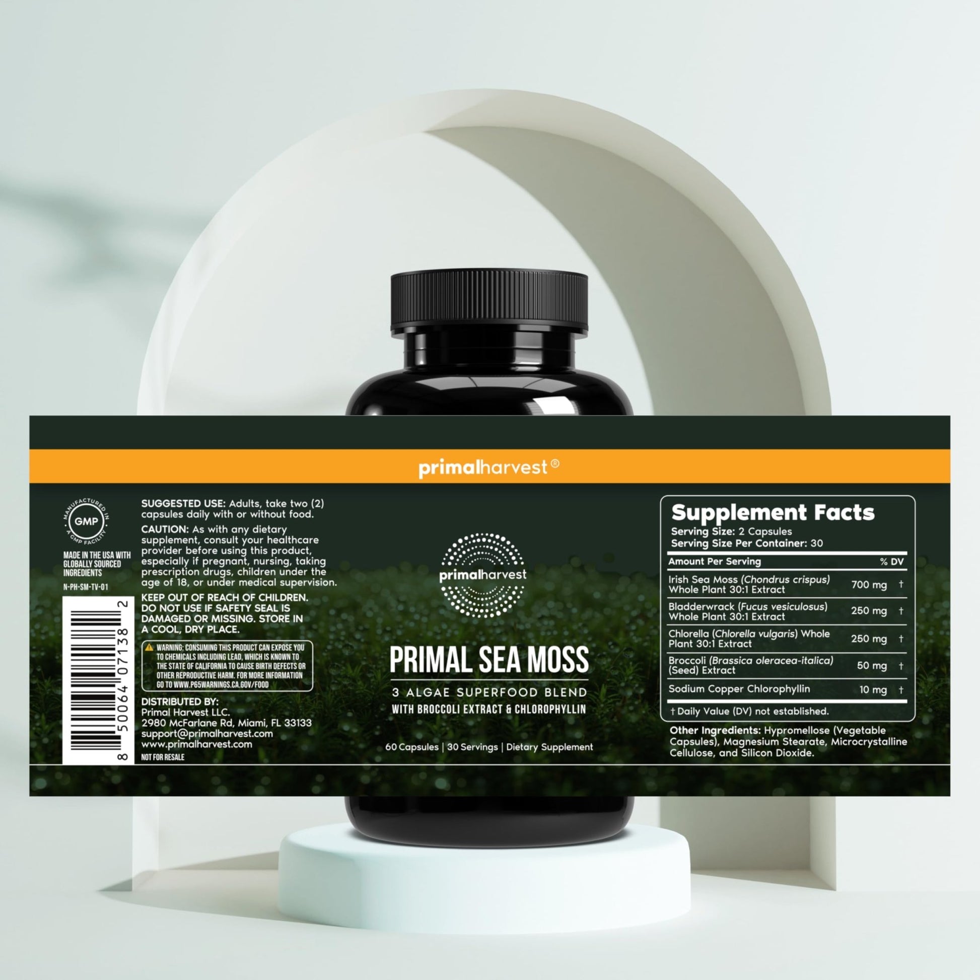 Primal Harvest Sea Moss Capsules with Bladderwack and Irish Sea Moss, Chlorella, Broccoli Seed Extract Plant-Based Supplements for Adults - dailyvitalstore