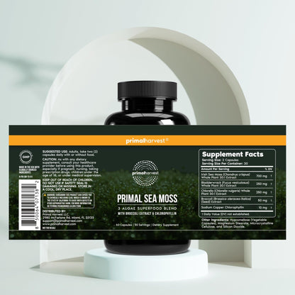 Primal Harvest Sea Moss Capsules with Bladderwack and Irish Sea Moss, Chlorella, Broccoli Seed Extract Plant-Based Supplements for Adults - dailyvitalstore