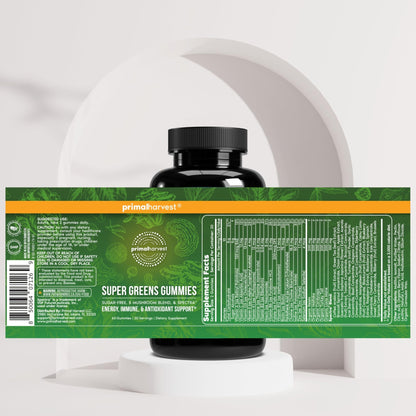 Primal Harvest Super Greens Gummies, Superfood Blend with Adaptogenic Mushrooms Vitamins & Nutrient-Rich Minerals & Antioxidants for Energy & Immune Support 1 Pack 60 Count, - dailyvitalstore