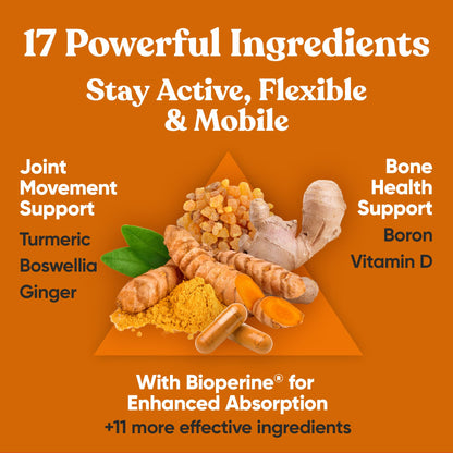Primal Joint & Mobility Support - Advanced Joint Support Supplement for Women and Men - Turmeric, Boswellia, Ginger and Boron for Whole-Body Flexibility, Joint Health & Comfort - 60 Veg Soft Capsules - dailyvitalstore