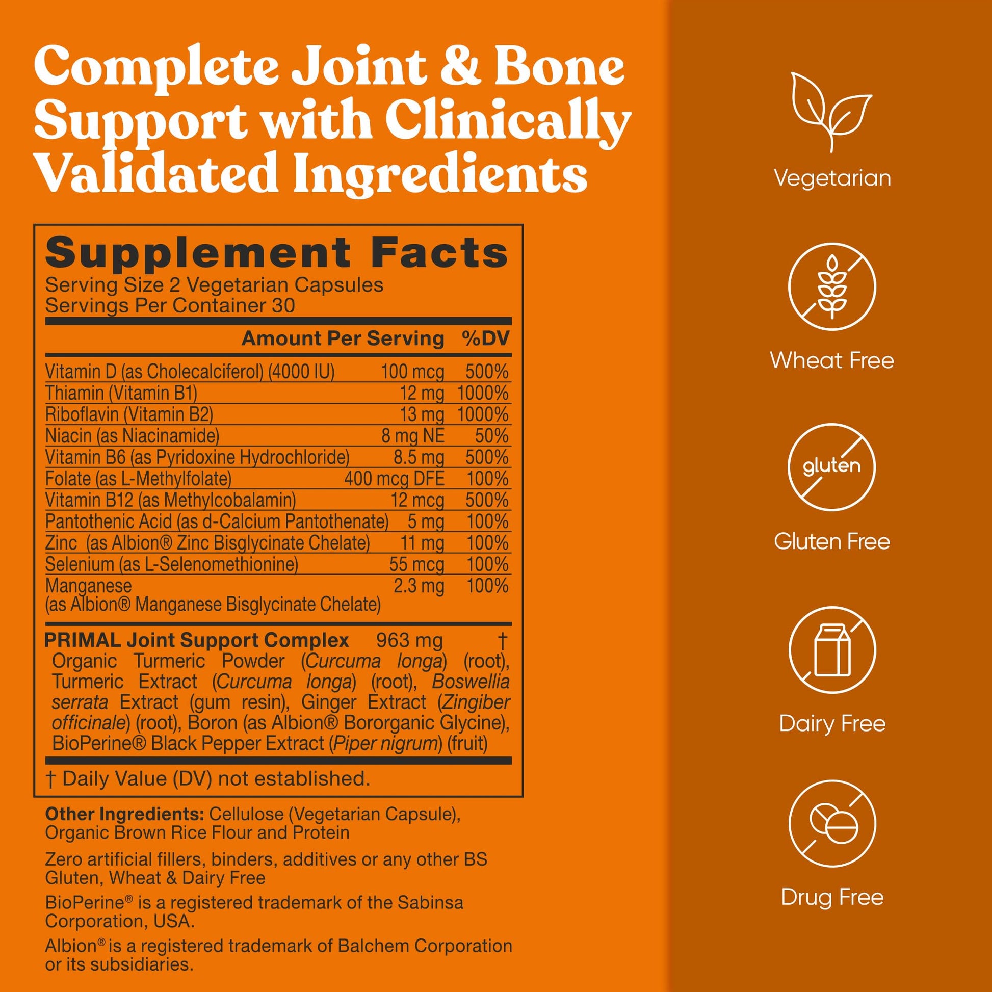 Primal Joint & Mobility Support - Advanced Joint Support Supplement for Women and Men - Turmeric, Boswellia, Ginger and Boron for Whole-Body Flexibility, Joint Health & Comfort - 60 Veg Soft Capsules - dailyvitalstore