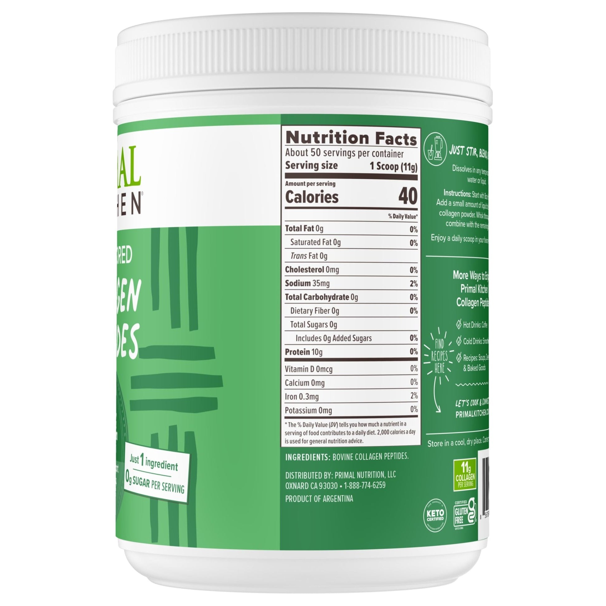 Primal Kitchen Collagen Peptides, Unflavored Collagen Powder, 1.2 Pounds - dailyvitalstore
