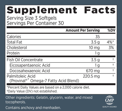 Primal Labs DuOmega 3&7 Fish Oil Supplement with Omega 3 and Omega 7, 90 Count Capsules - dailyvitalstore