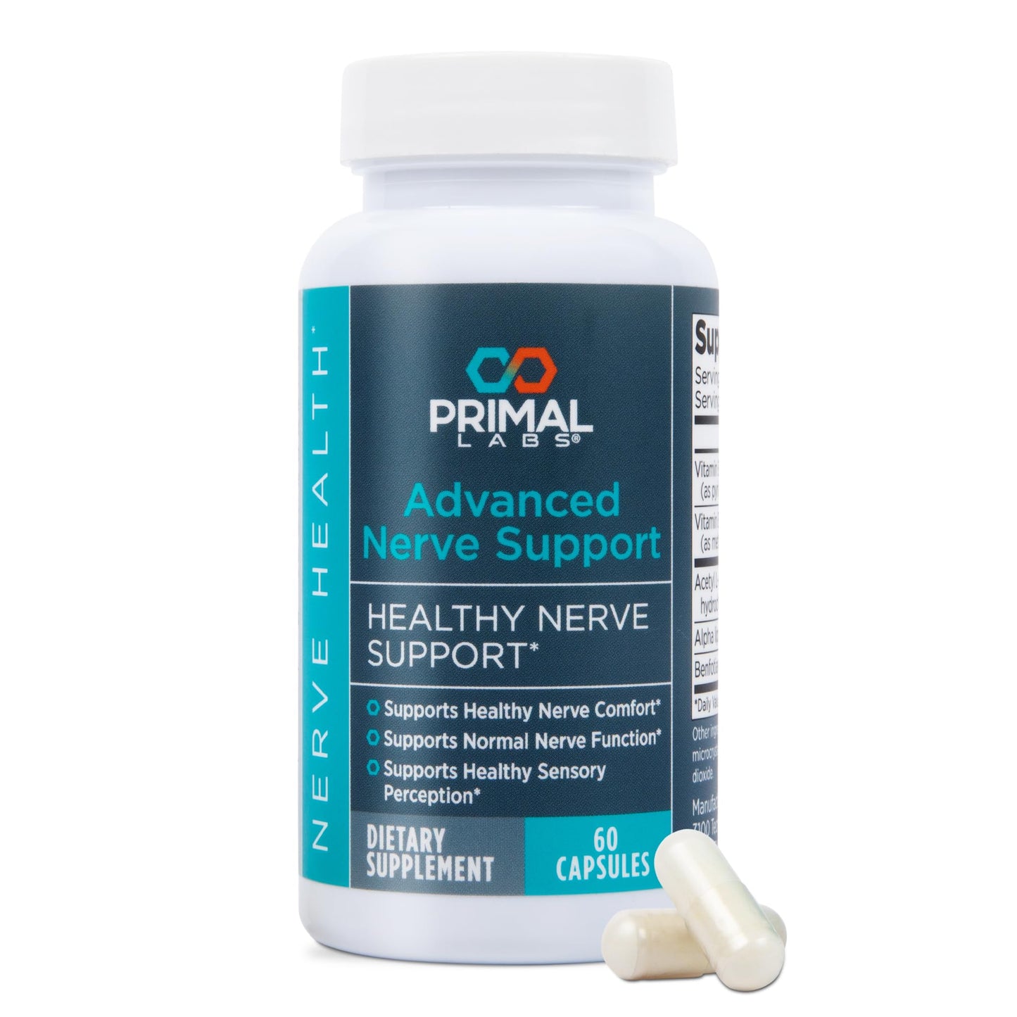 Primal Labs Nerve Support Capsules - Supports Nerve Health, Sensory Function & Comfort - Benfotiamine, Alpha Lipoic Acid, Acetyl L-Carnitine, Vitamins B6 B12-60 Count - dailyvitalstore