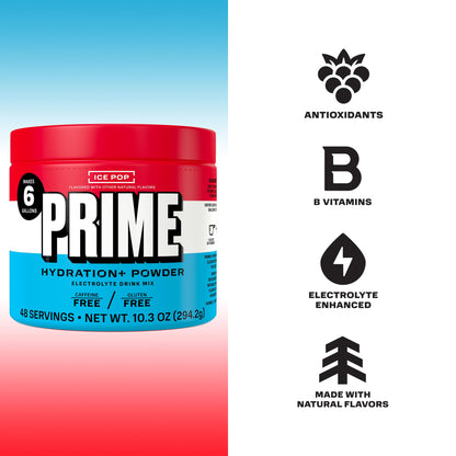 PRIME HYDRATION+ Electrolyte Powder, Ice Pop, Sugar Free Hydration Drink Mix with Potassium, Magnesium & B Vitamins to Replenish Fluids, - dailyvitalstore