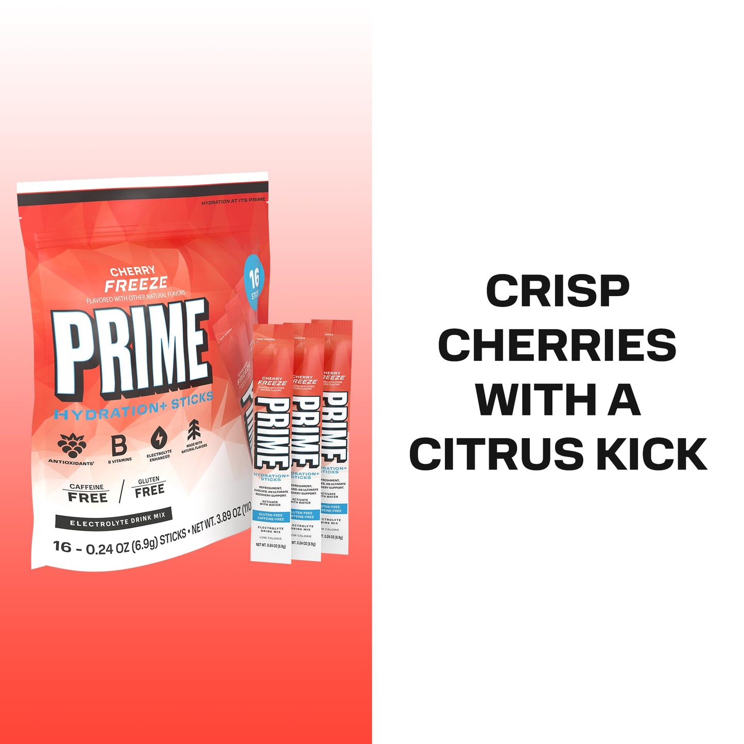 PRIME HYDRATION+ Electrolyte Powder Sticks, Cherry Freeze, Sugar Free Hydration Drink Mix with Potassium, Magnesium & B Vitamins - dailyvitalstore