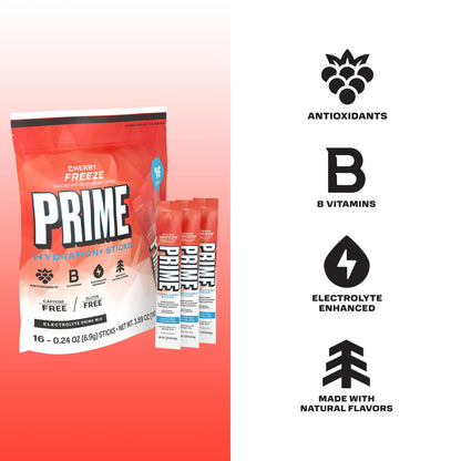PRIME HYDRATION+ Electrolyte Powder Sticks, Cherry Freeze, Sugar Free Hydration Drink Mix with Potassium, Magnesium & B Vitamins - dailyvitalstore