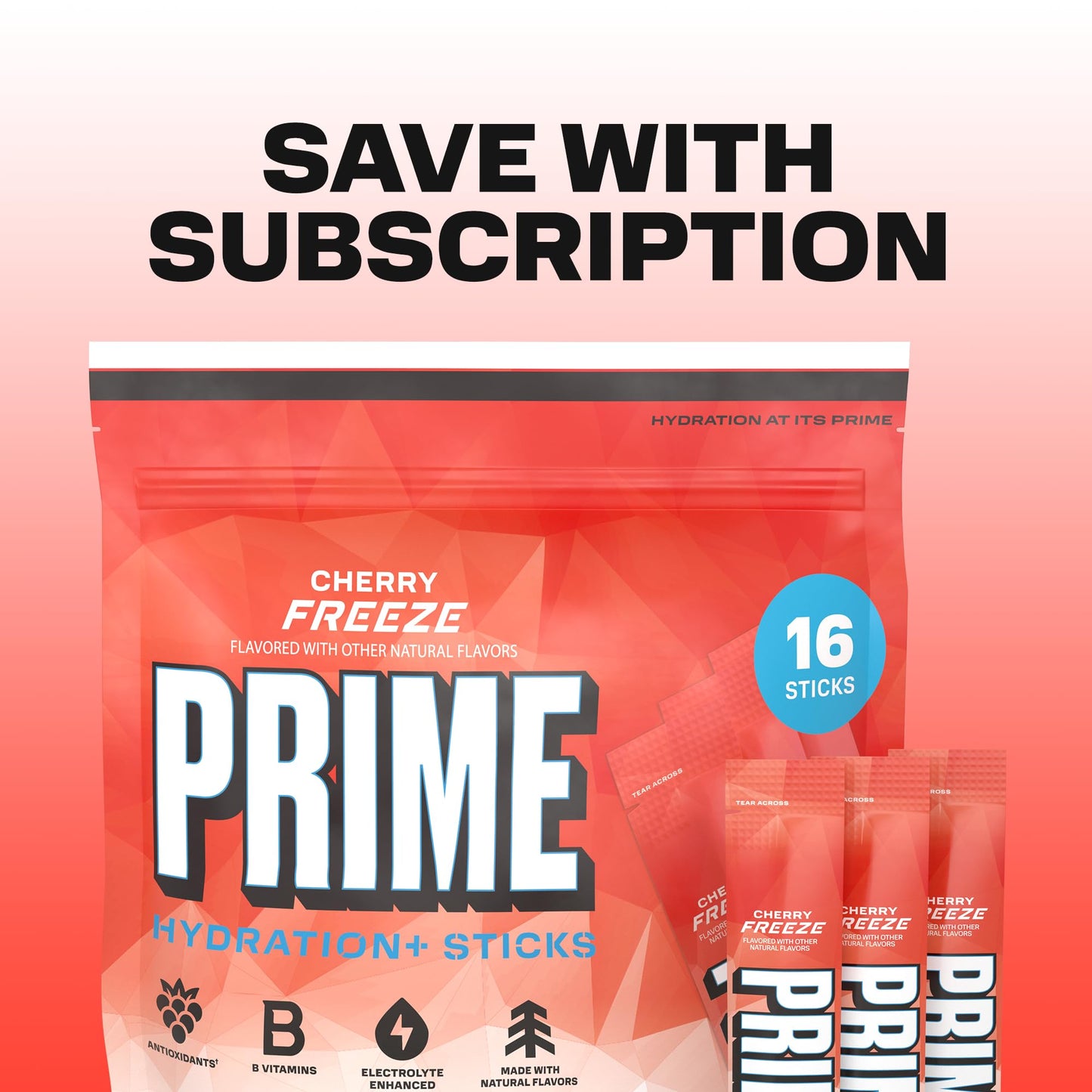 PRIME HYDRATION+ Electrolyte Powder Sticks, Cherry Freeze, Sugar Free Hydration Drink Mix with Potassium, Magnesium & B Vitamins - dailyvitalstore