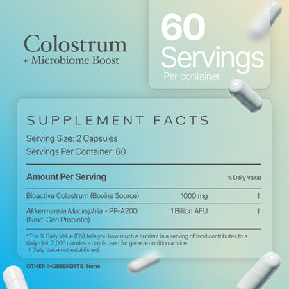 Prime Powders Colostrum Capsules | Grass-Fed Bovine Colostrum with Akkermansia Probiotic 1B AFU | Microbiome & Gut Support - dailyvitalstore