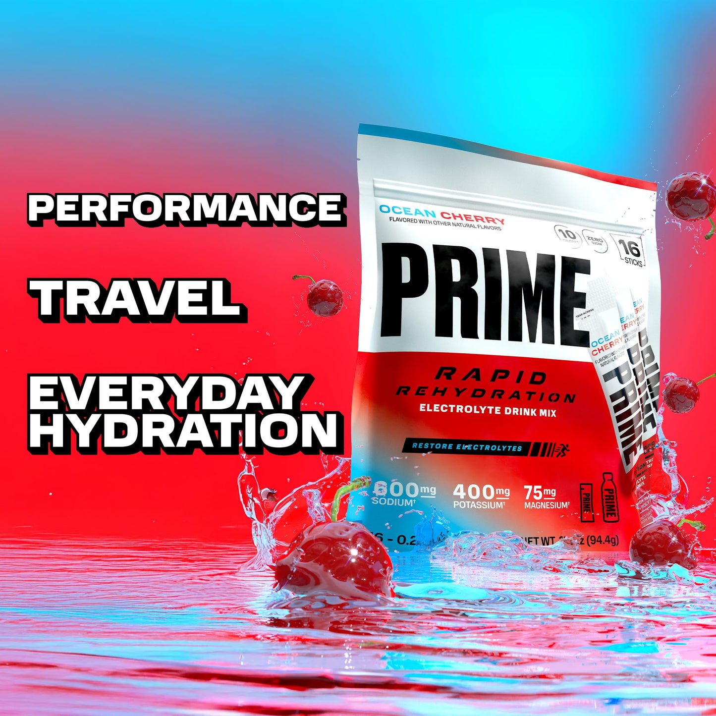 Prime Rapid Rehydration Electrolyte Powder Sticks, Ocean Cherry, Sugar Free Hydration Drink Mix with Sodium, Potassium, Magnesium & B Vitamins - dailyvitalstore
