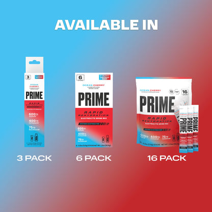 Prime Rapid Rehydration Electrolyte Powder Sticks, Ocean Cherry, Sugar Free Hydration Drink Mix with Sodium, Potassium, Magnesium & B Vitamins - dailyvitalstore