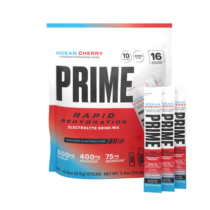 Prime Rapid Rehydration Electrolyte Powder Sticks, Ocean Cherry, Sugar Free Hydration Drink Mix with Sodium, Potassium, Magnesium & B Vitamins - dailyvitalstore